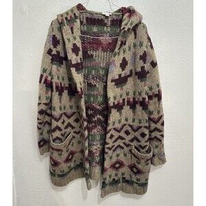 J. JILL Women's S Petite Wool Blend Knit Floral Embroidered Cardigan Sweater